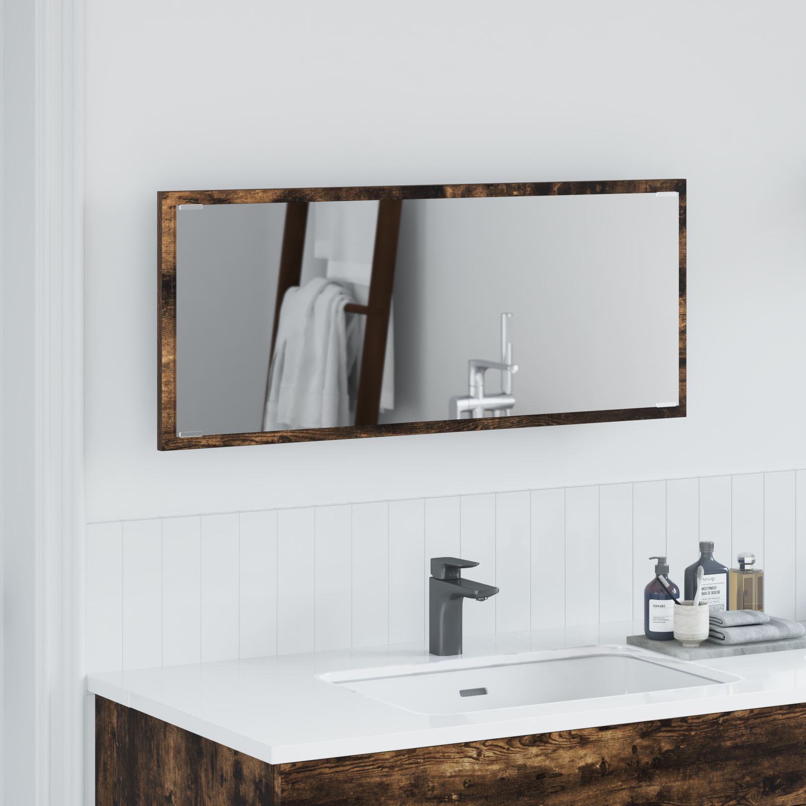 LED Bathroom Mirror Smoked Oak 90x8,5x37 cm Engineered Wood