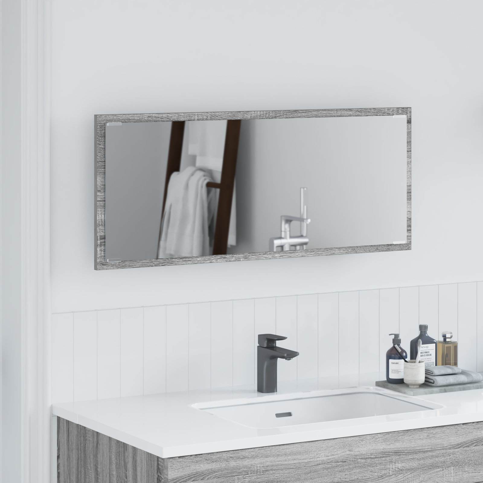 Bathroom Mirror with LED Light Grey Sonoma 90x8,5x37 cm