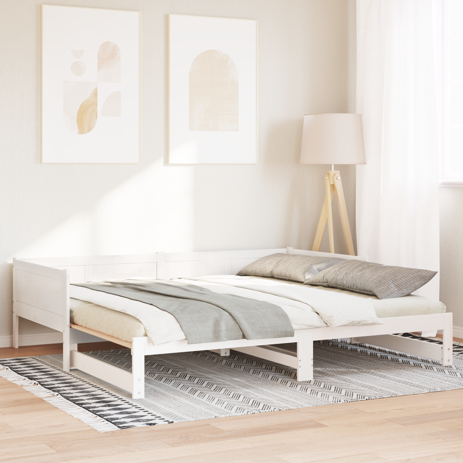 Ištraukiama dienos lova Balta 90x200 cm Kieta pušies mediena - Image 5