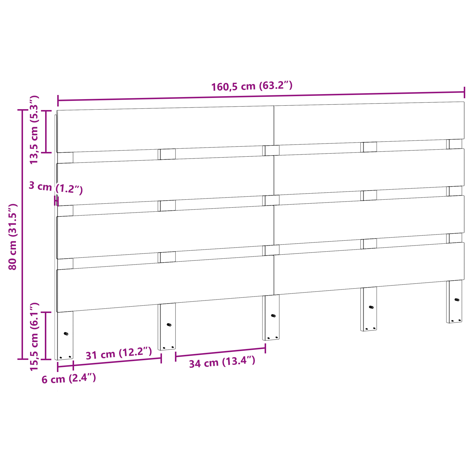 Headboard Wax Brown 160 cm Solid Wood Pine - Image 4