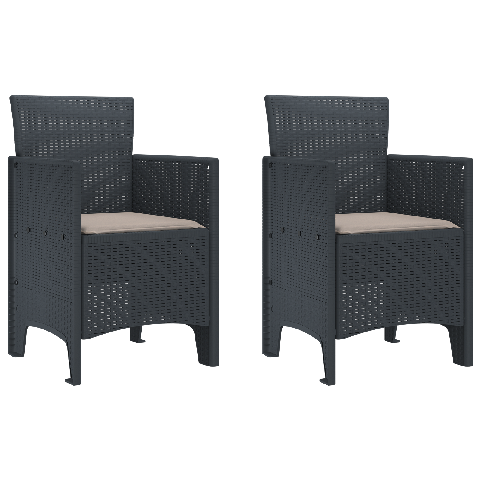 Garden Chairs with Cushions 2 pcs Anthracite Poly Rattan - Image 2