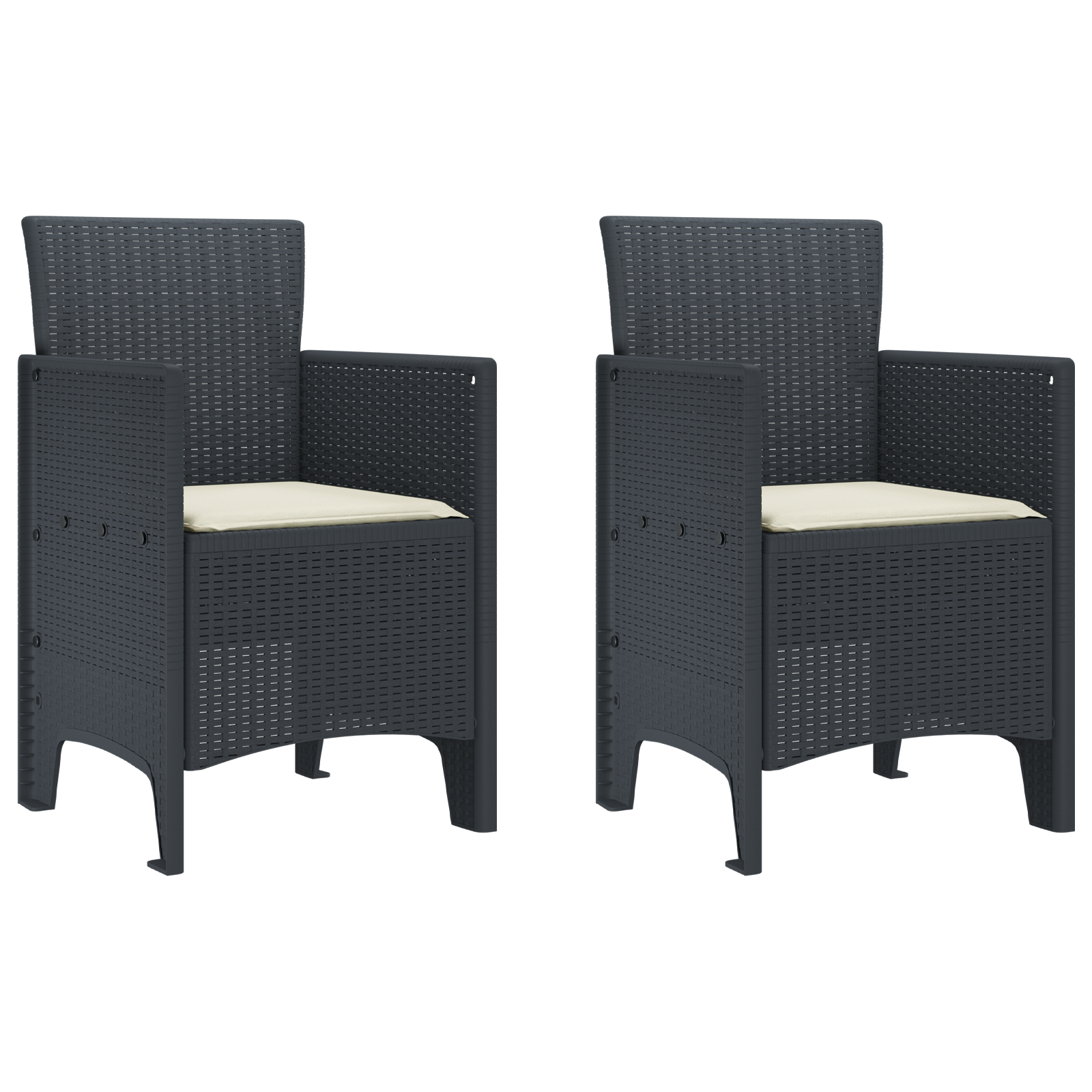 Garden Chairs with Cushions 2 pcs Anthracite Poly Rattan - Image 2