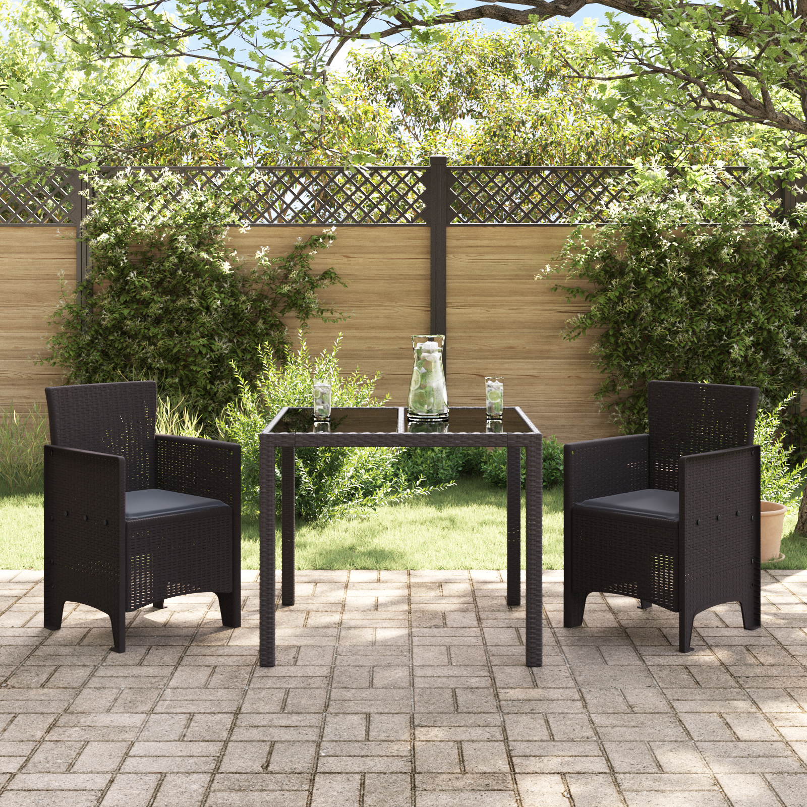 Garden Chairs with Cushions 2 pcs Brown Poly Rattan - Image 3