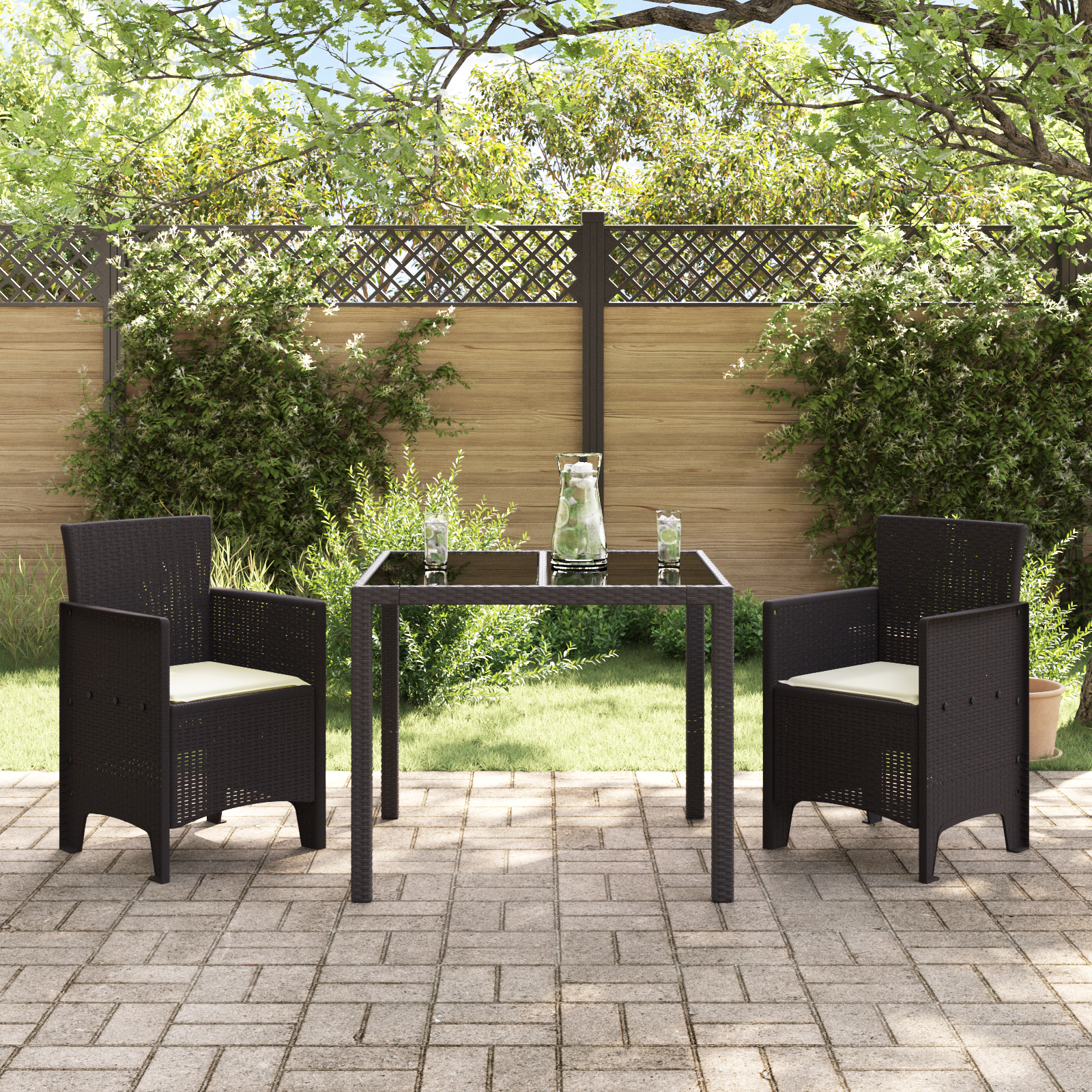 Garden Chairs with Cushions 2 pcs Brown Poly Rattan - Image 3
