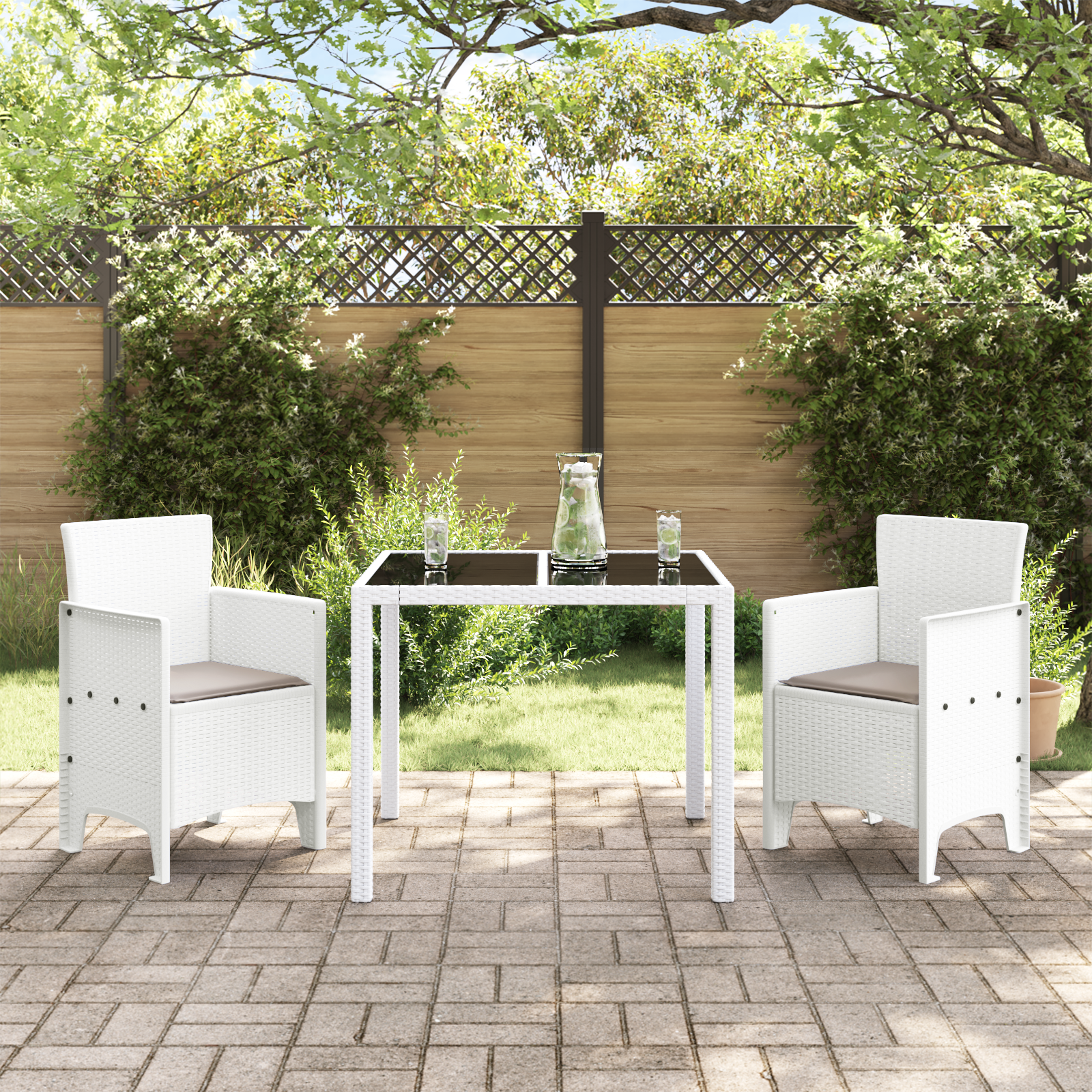 Garden Chair Set of 2 White Taupe Plastic Rattan Polyester - Image 3