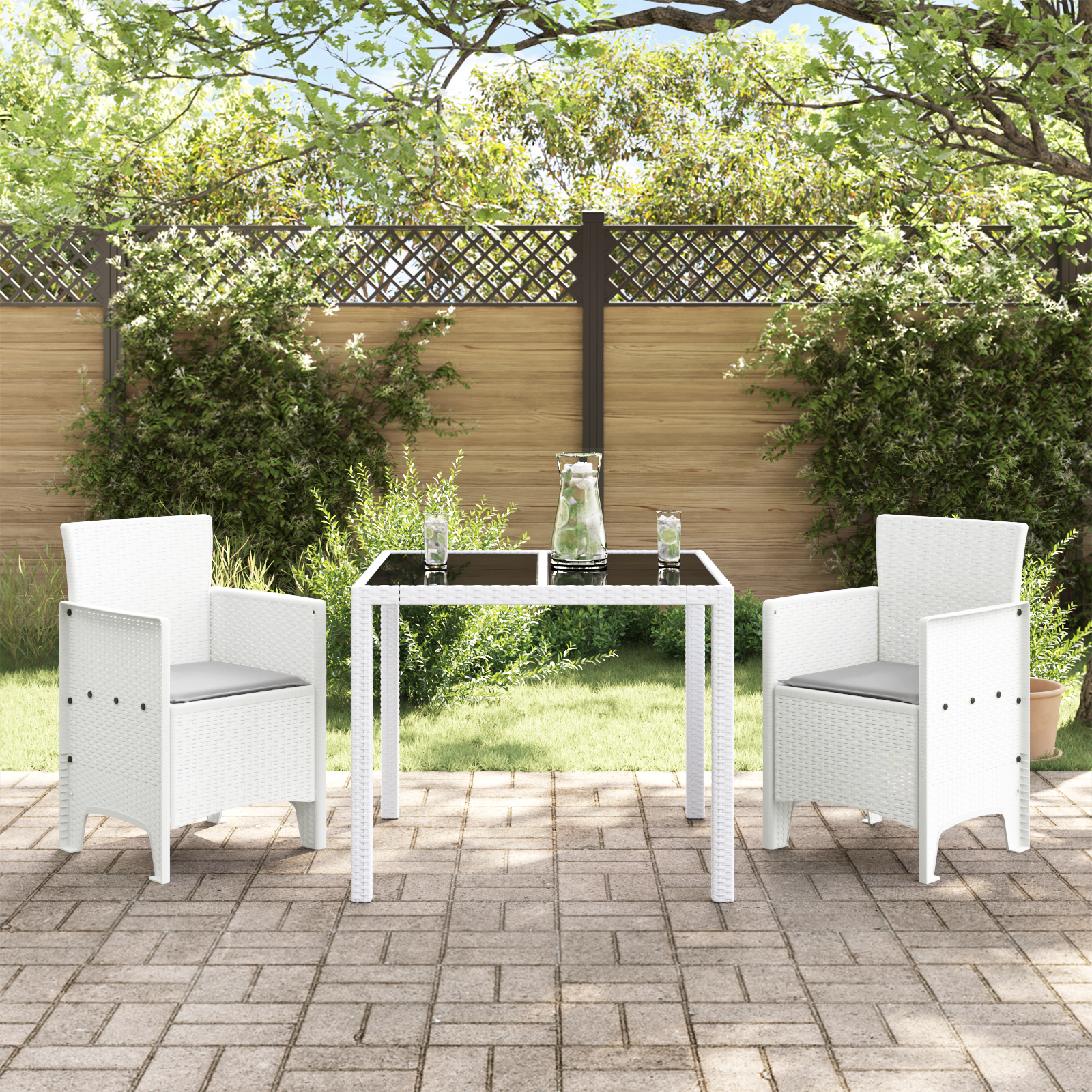 Garden Chair Set of 2 White, Light Grey Plastic, Fabric Medium - Image 3