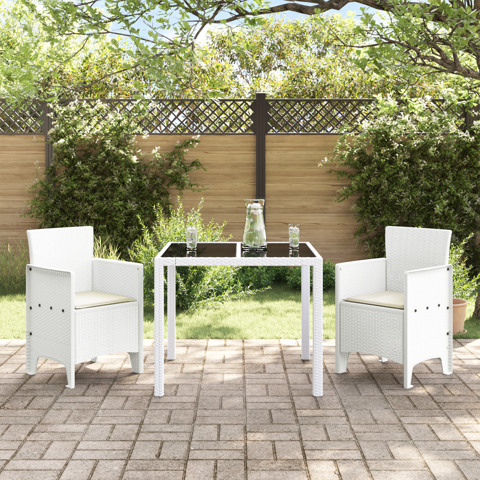 Garden Chairs with Cushions 2 pcs White Poly Rattan - Image 3