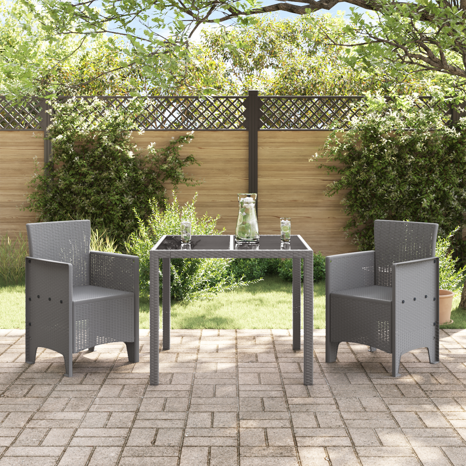 Garden Chairs 2 pcs Light Grey Poly Rattan - Image 3