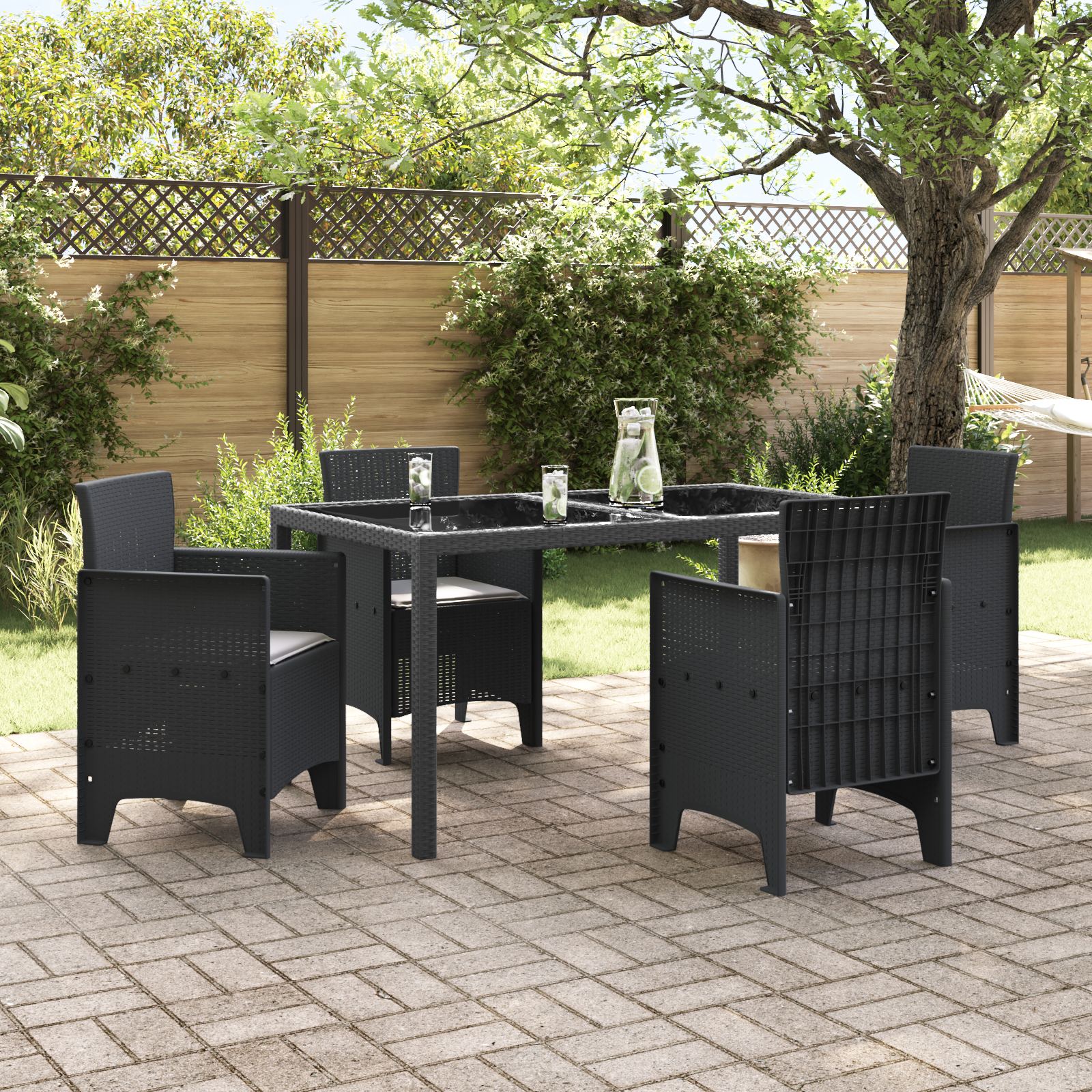 Garden Chairs with Cushions 4 pcs Anthracite Poly Rattan - Image 3