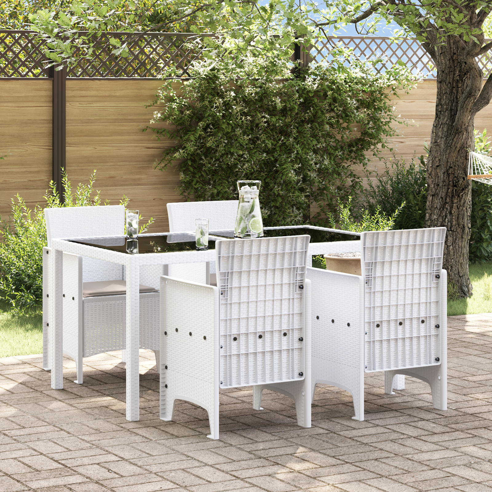 4 pcs White Poly Rattan Garden Chairs with Cushions