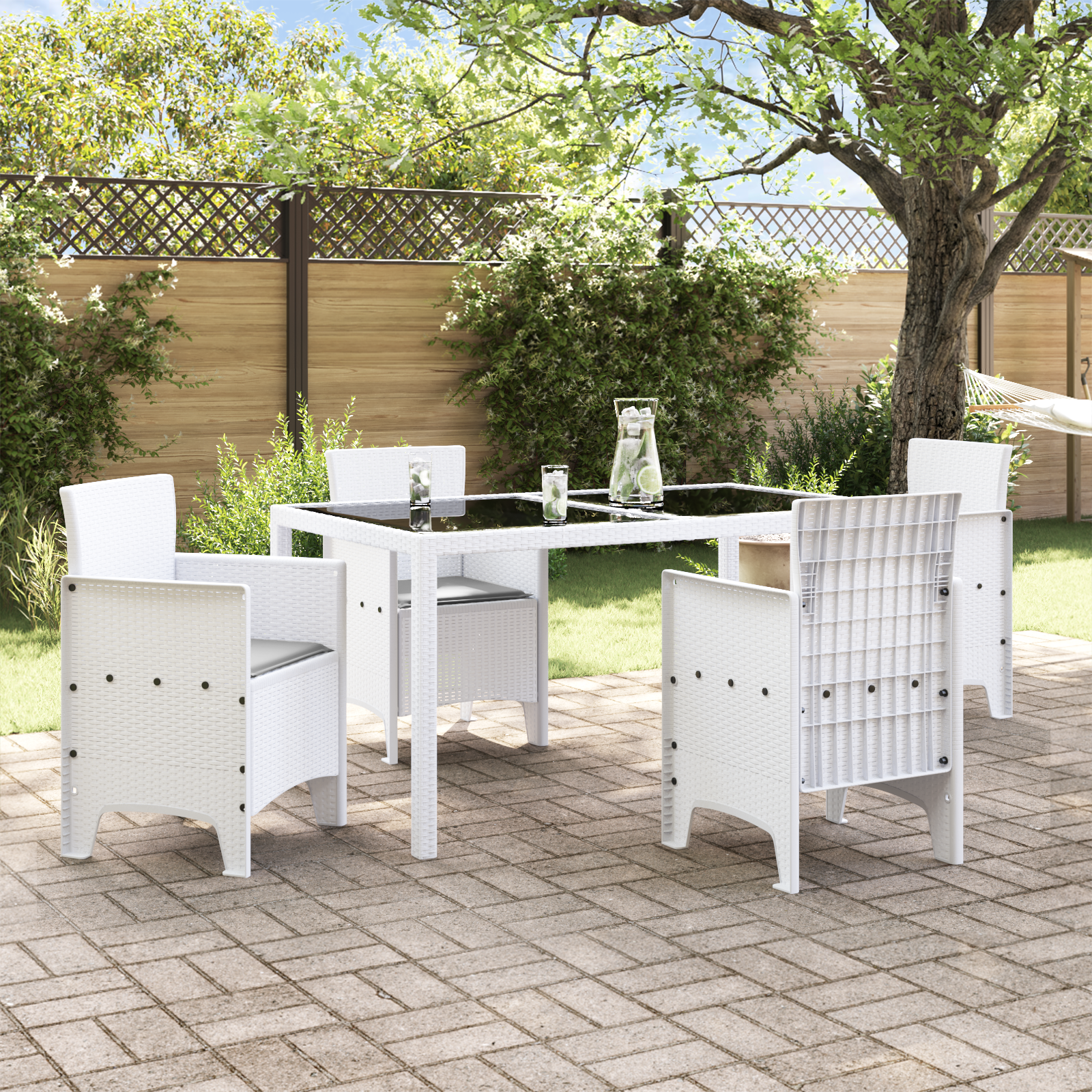 Garden Chairs with Cushions 4 pcs White Poly Rattan - Image 3