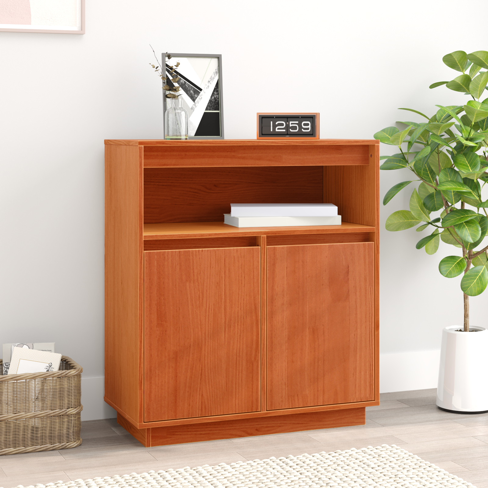 Dressoir met plank met opslag Wasbruin 70 x 34 x 80 cm Massief grenenhout