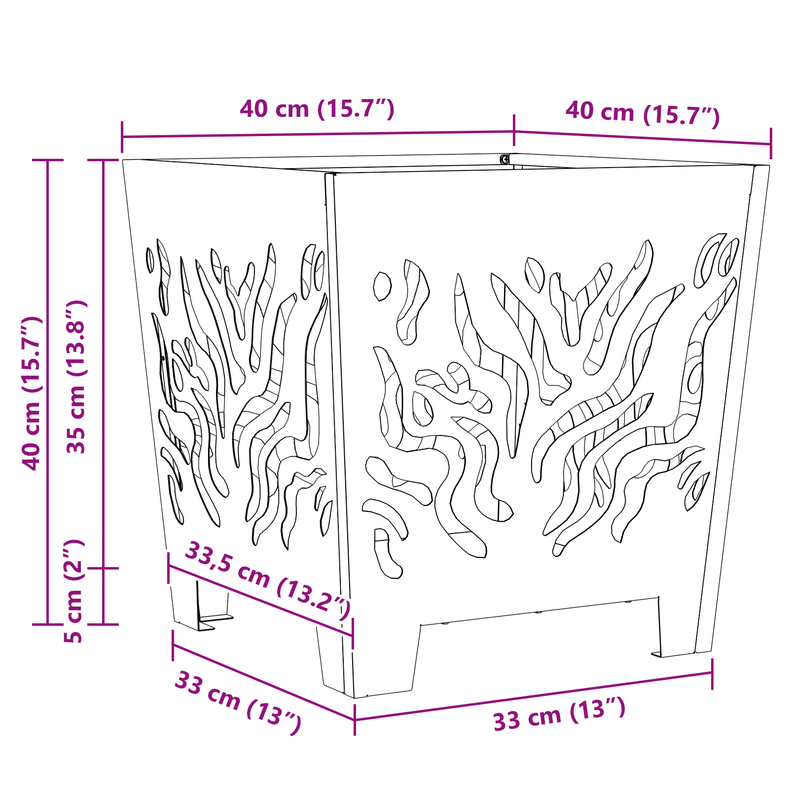 Fire Pit Square Black 40x40x40 cm Steel - Image 10