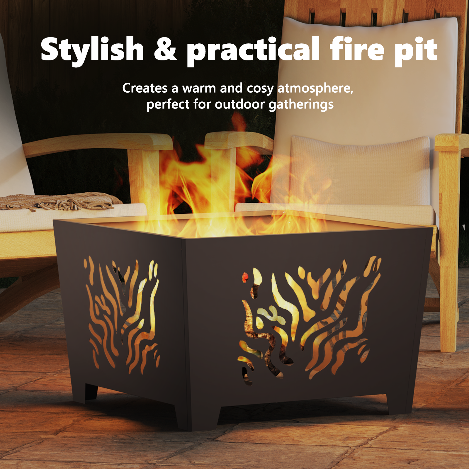 Fire Pit Square Black 60x60x40 cm Steel - Image 6