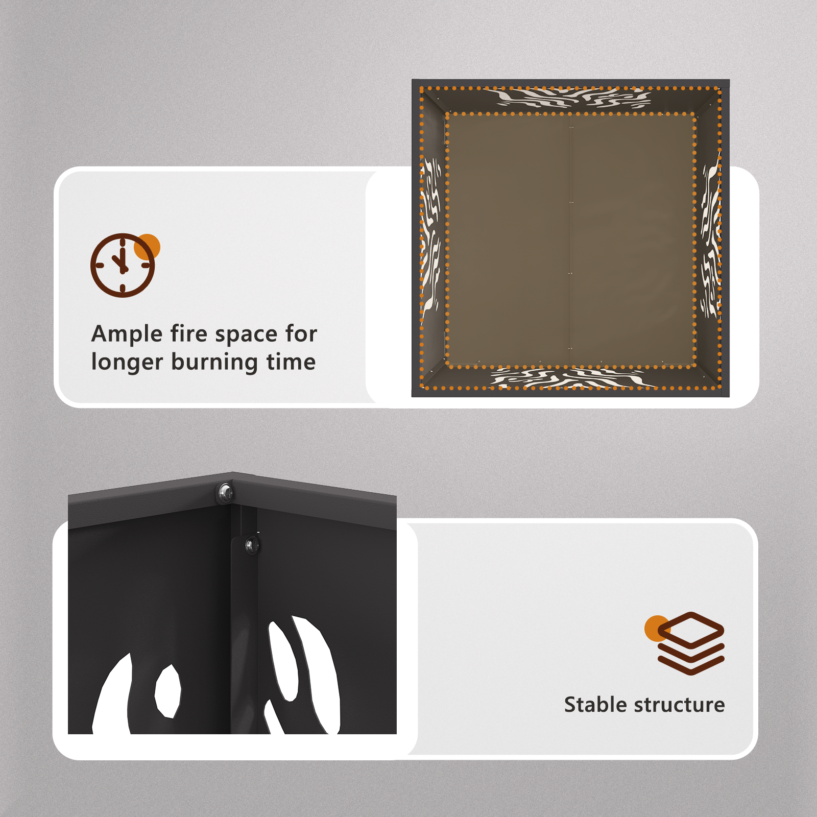 Fire Pit Square Black 60x60x40 cm Steel - Image 7