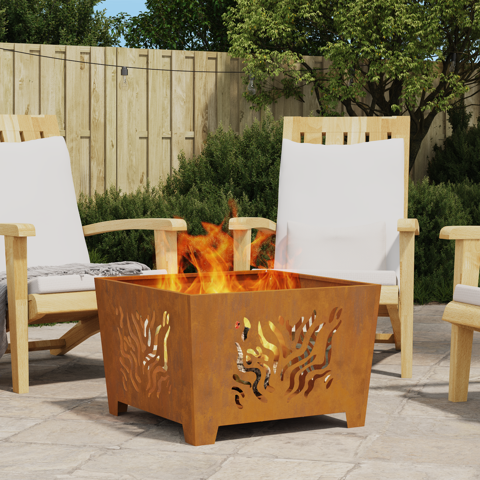 Fire Pit Square 60x60x40 cm Weathering Steel