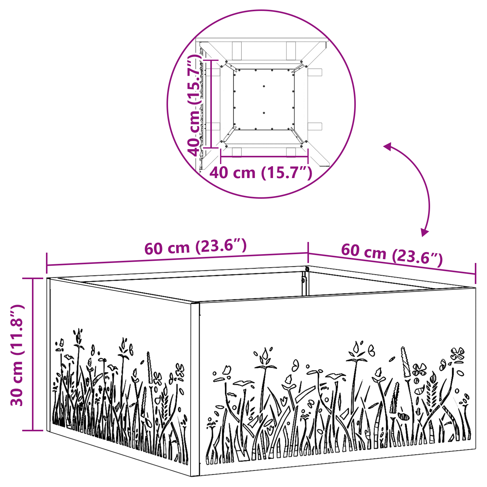 Fire Pit Square Black 60x60x30 cm Steel - Image 10