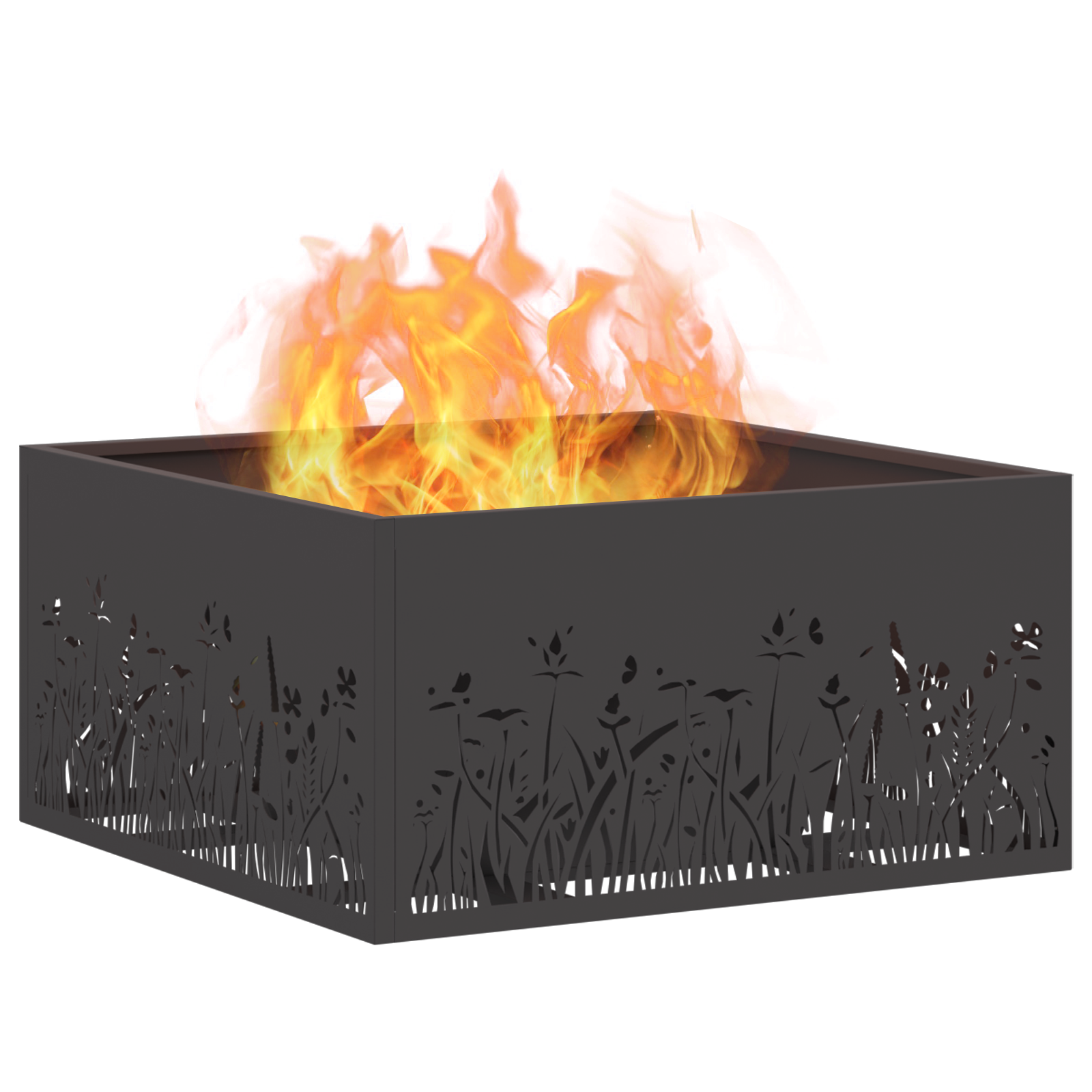 Fire Pit Square Black 60x60x30 cm Steel - Image 3