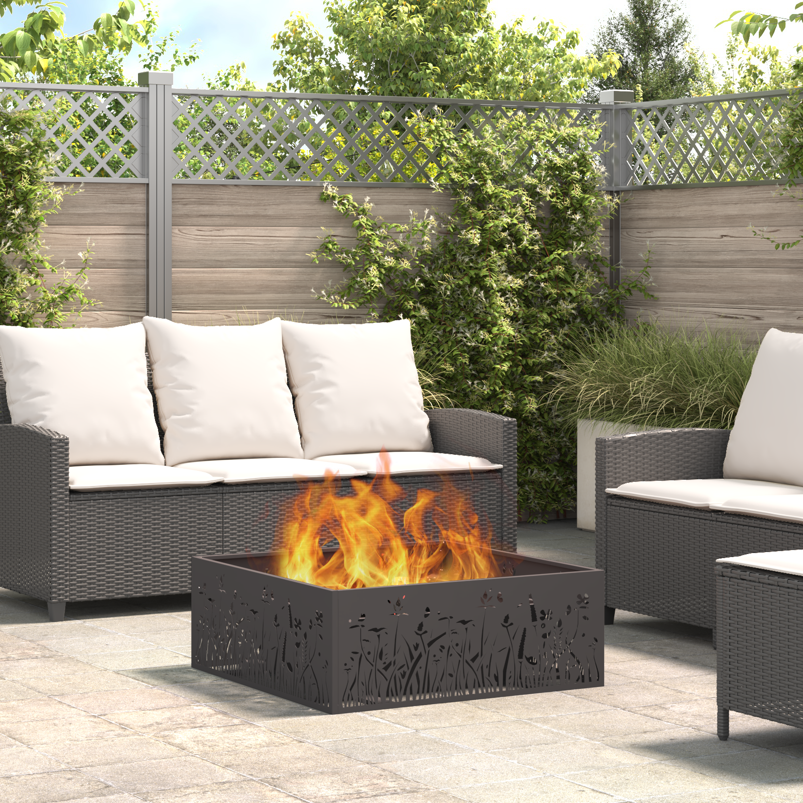Fire Pit Square Black 80x80x30 cm Steel