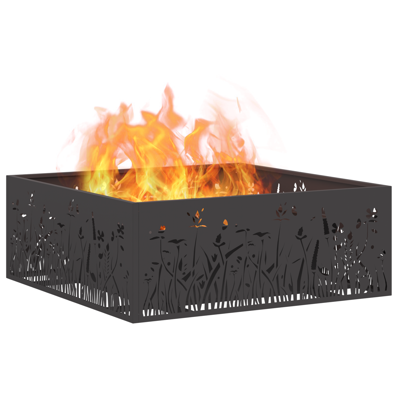 Fire Pit Square Black 80x80x30 cm Steel - Image 3