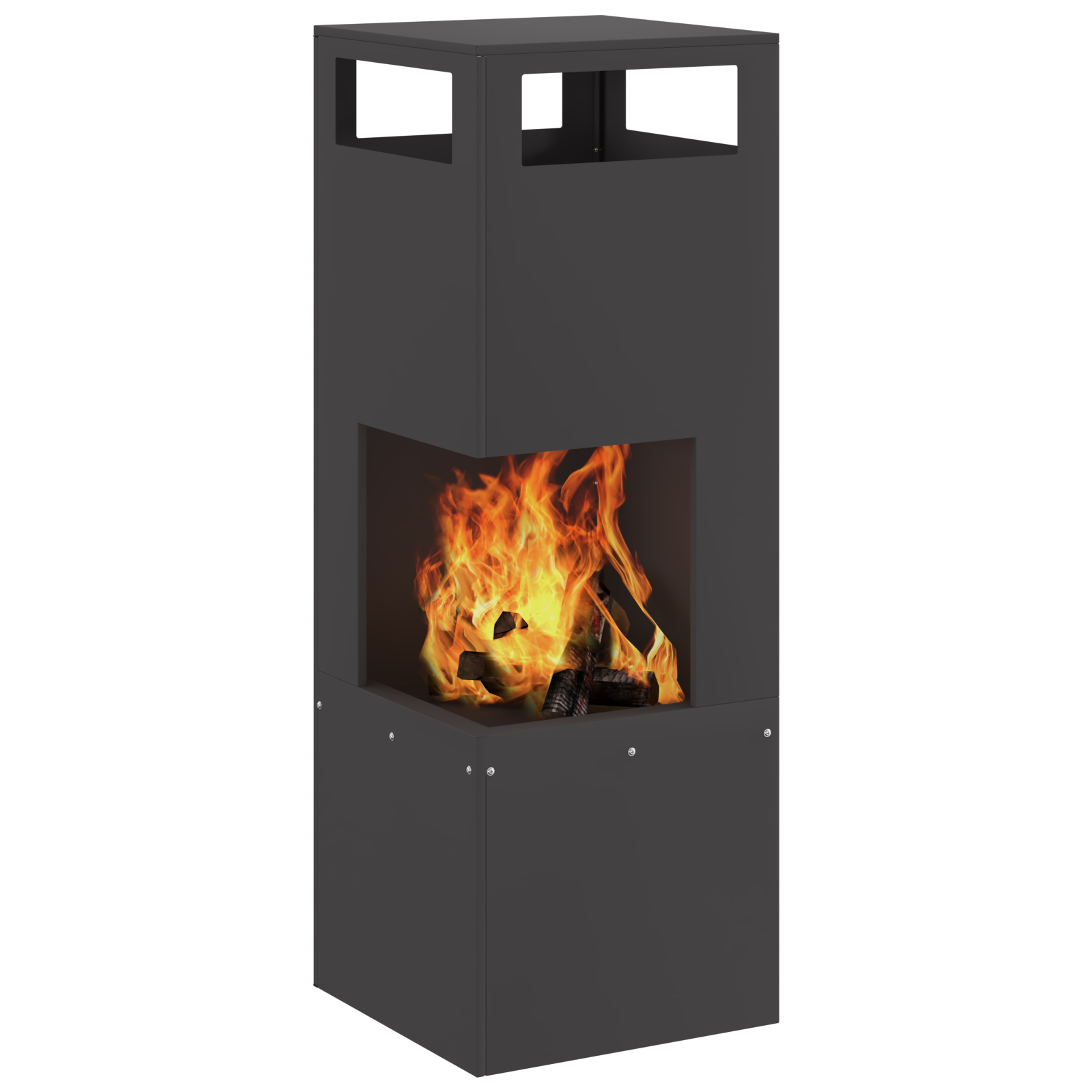 Fire Pit Square Black 35x35x100 cm Steel - Image 3