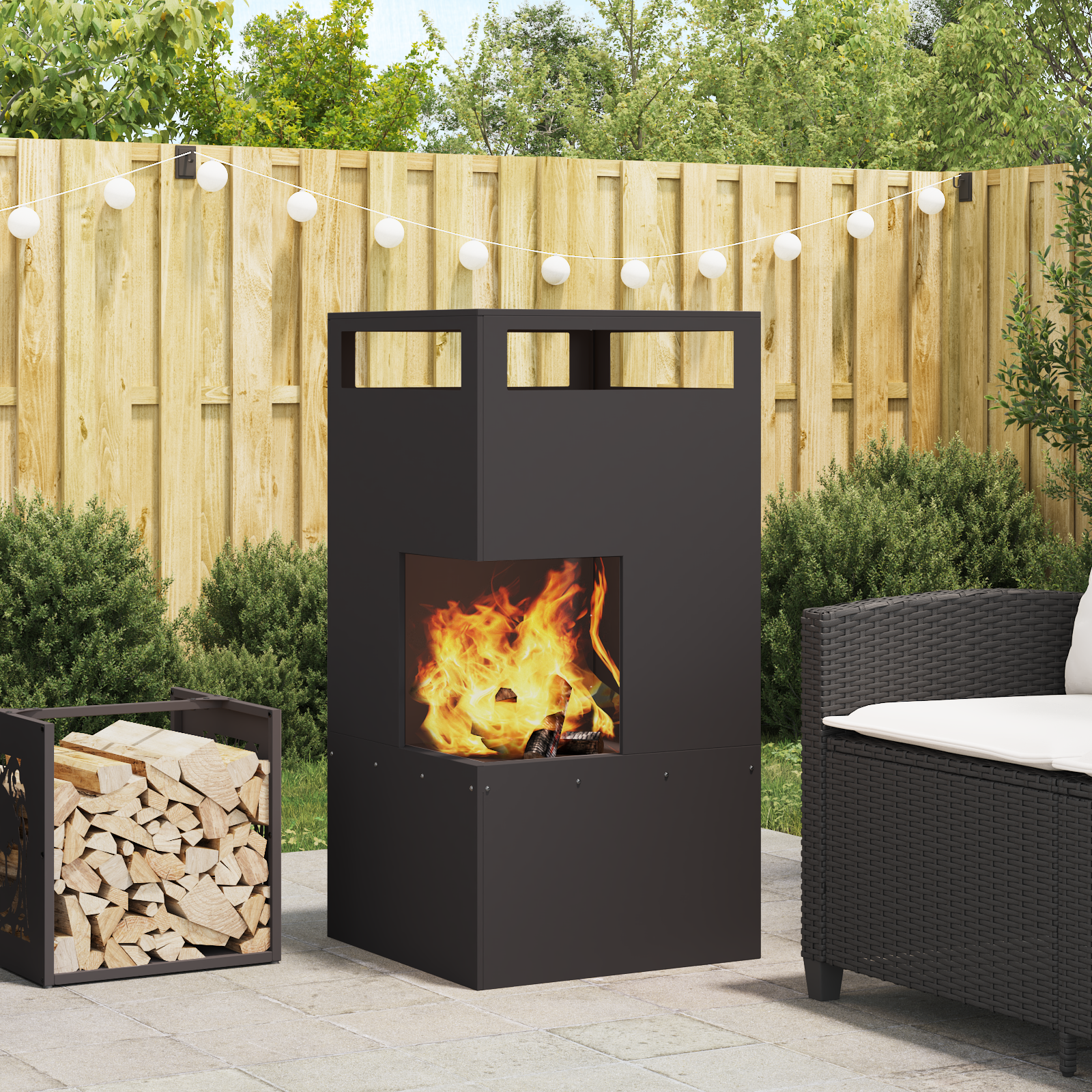 Fire Pit Black 50x50x100 cm Steel
