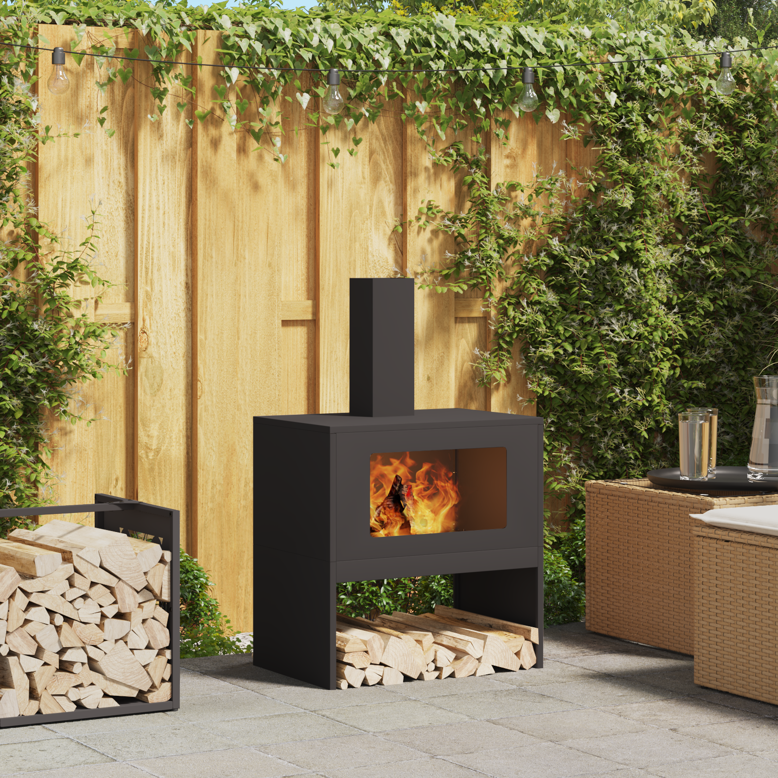 Fire Pit with Chimney Black 60x40x96 cm Steel