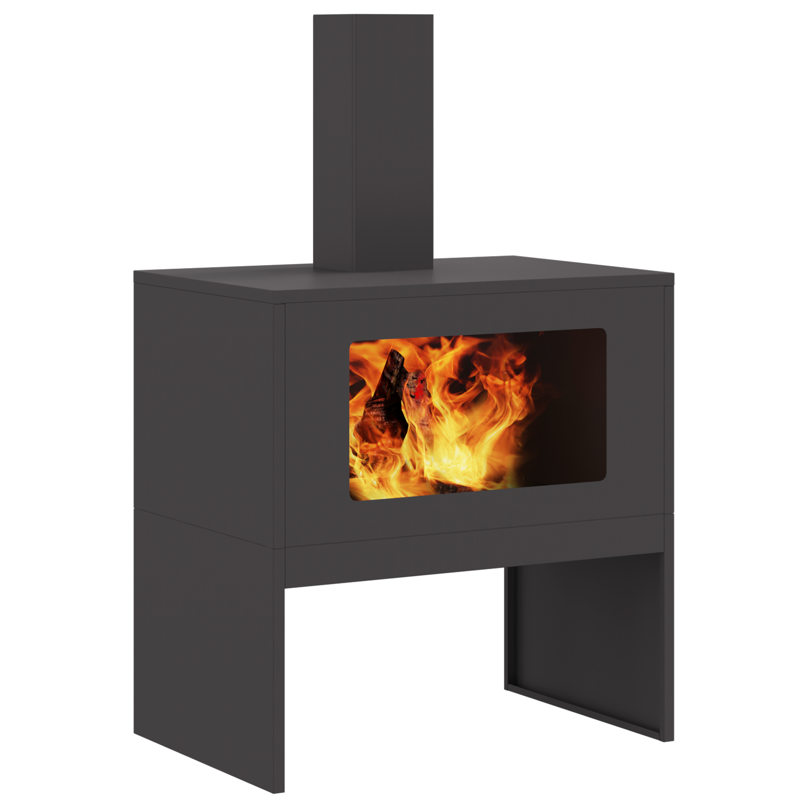 Fire Pit with Chimney Black 60x40x96 cm Steel - Image 3