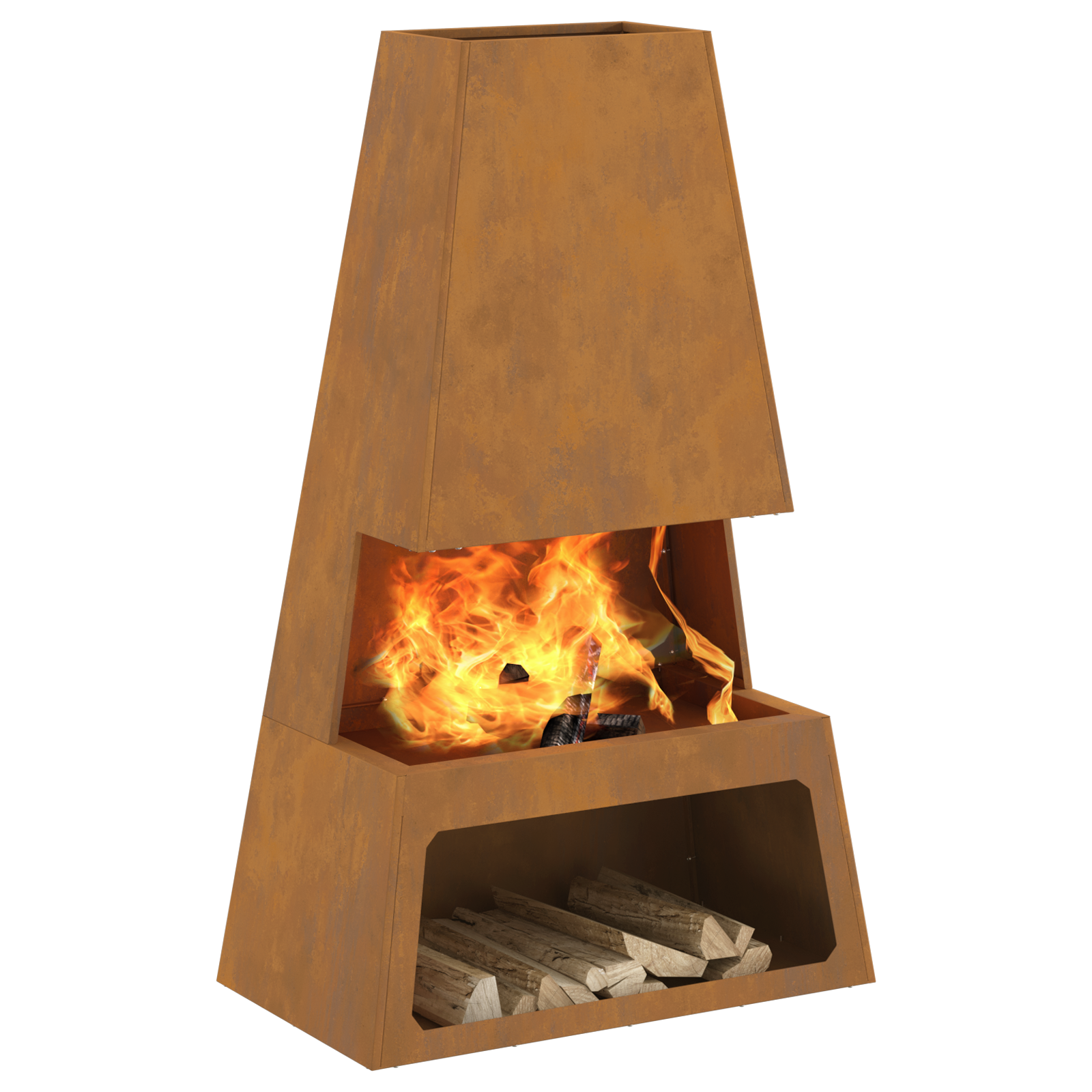 Fire Pit with Log Storage 60x35x100 cm Weathering Steel - Image 3