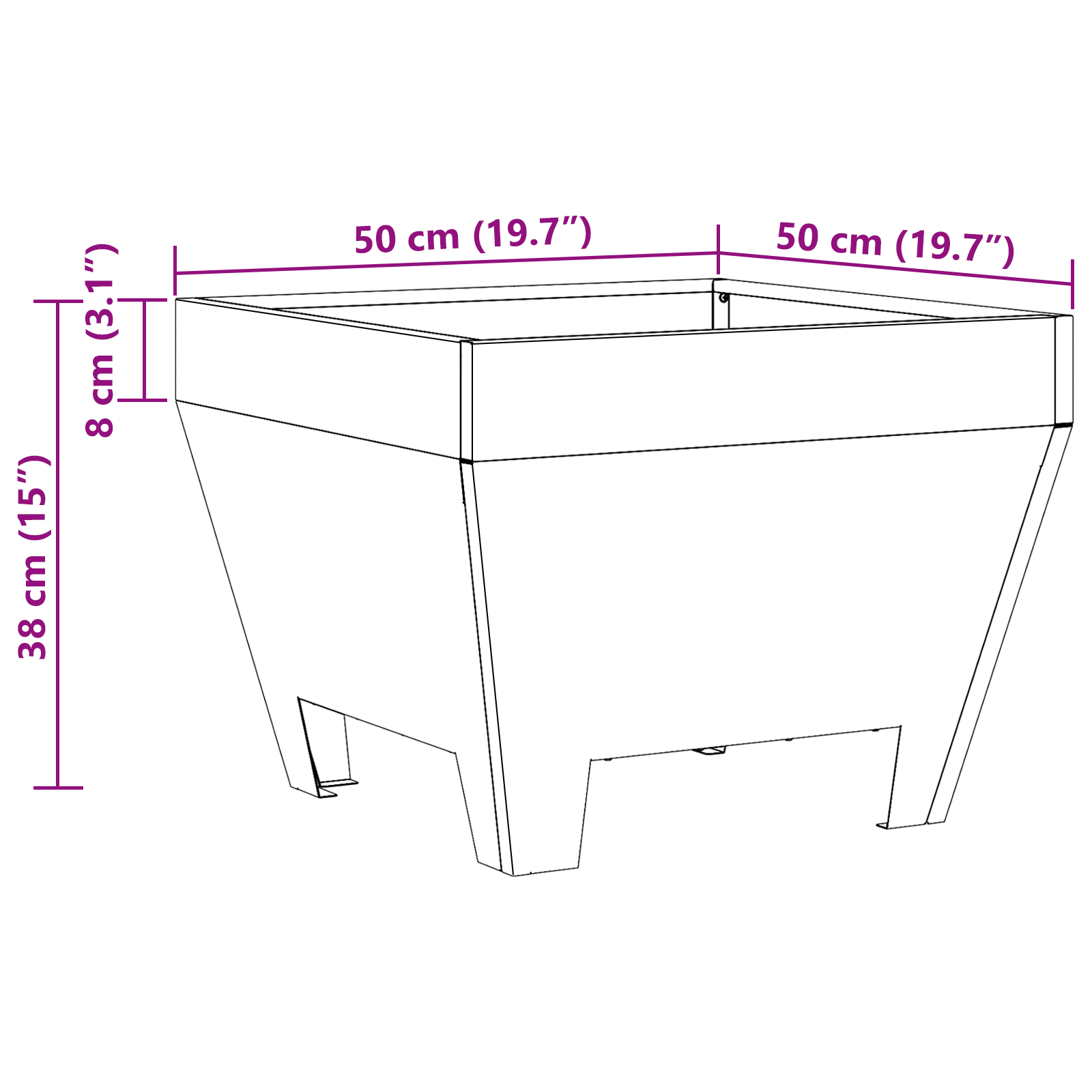 Square Fire Pit - Black, 50x50x30 cm, Steel - Image 10