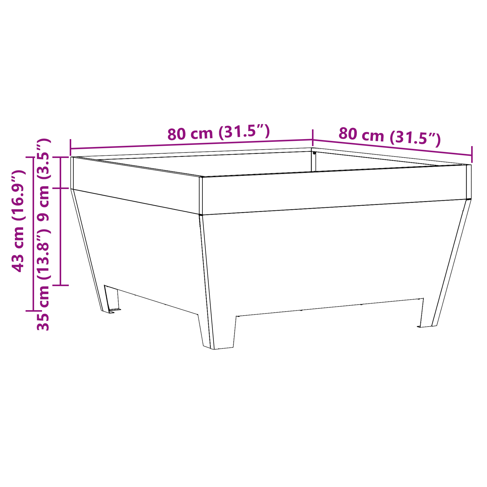 Fire Pit - Square Black 80x80x43 cm Steel - Image 10