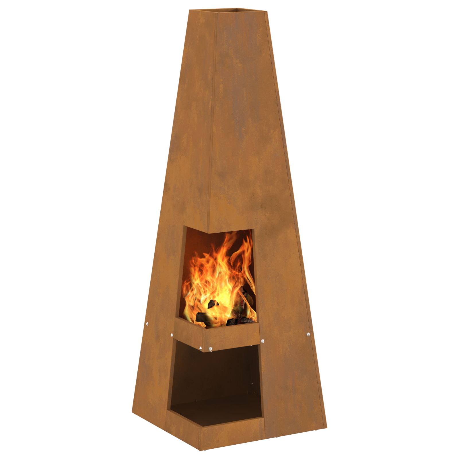 Fire Pit with Log Storage 35x35x100 cm Weathering Steel - Image 3