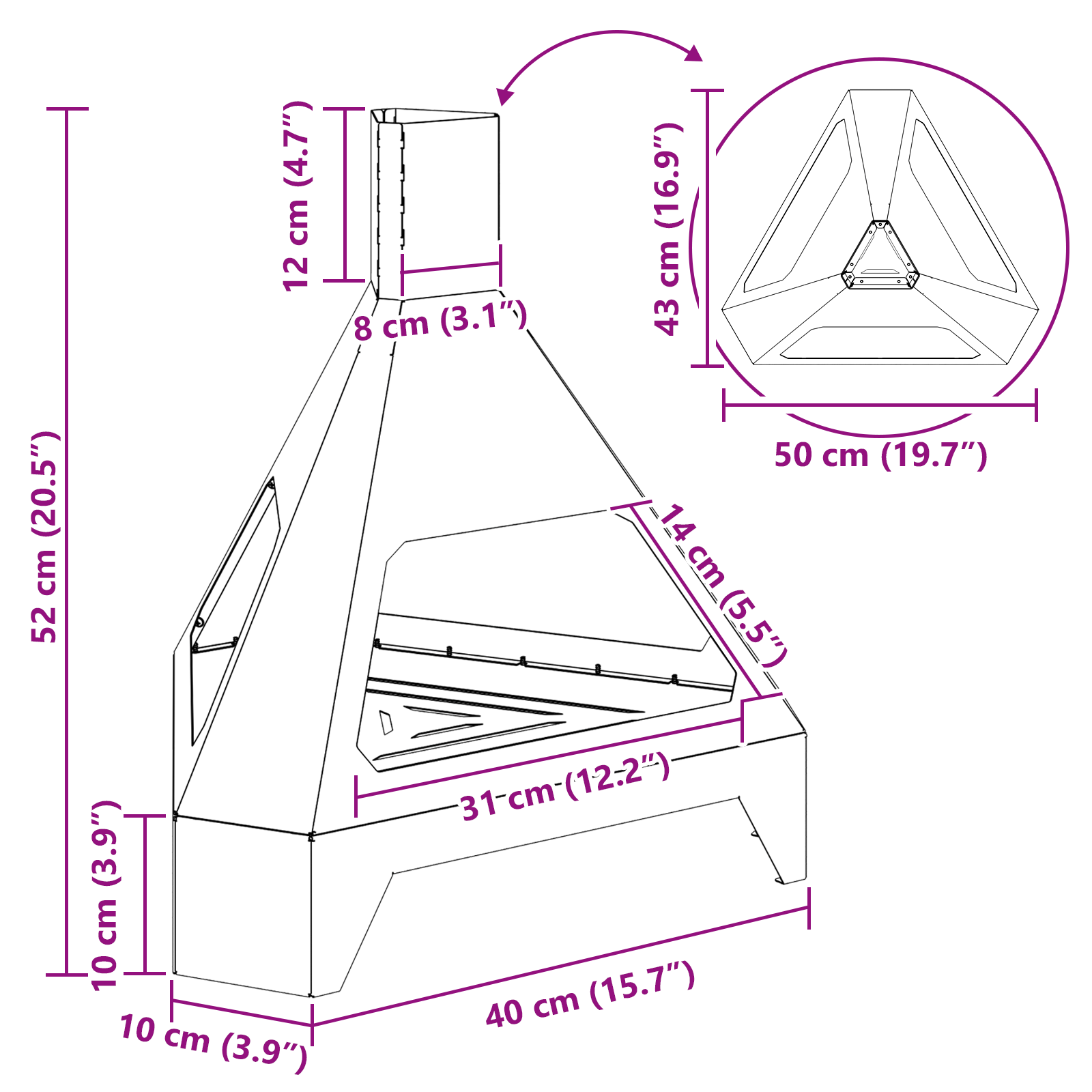 Fire Pit with Chimney 50x43x52 cm Weathering Steel - Image 8