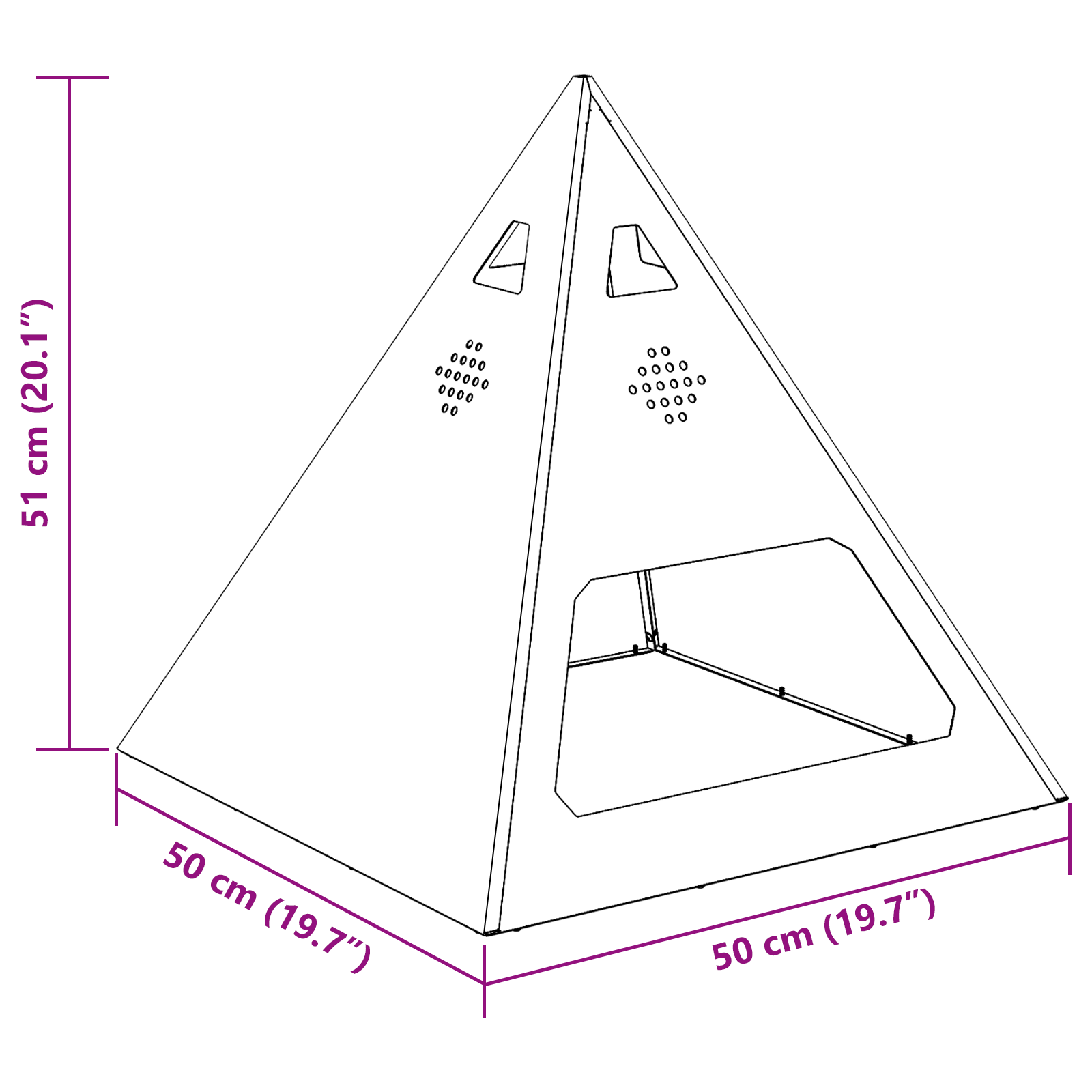 Fire Pit Pyramid Black 50x50x51 cm Steel - Image 7