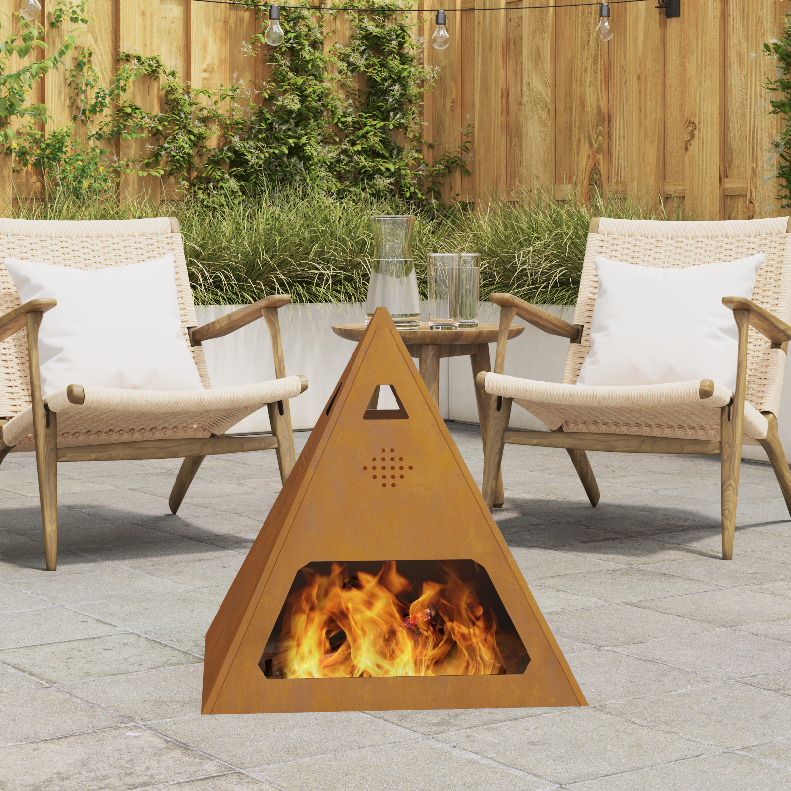 Fire Pit Pyramid 50x50x51 cm Weathering Steel