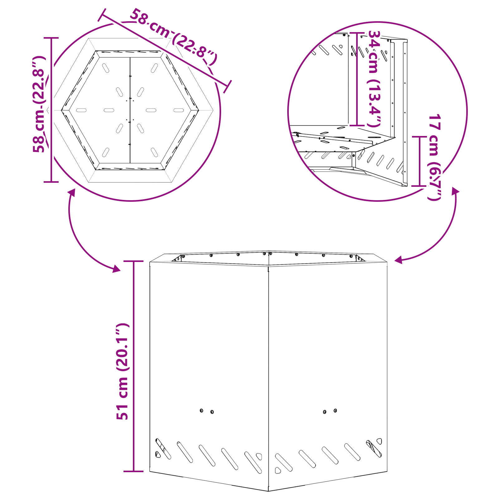 Smokeless Fire Pit Hexagonal Black 58x58x51 cm Steel - Image 9