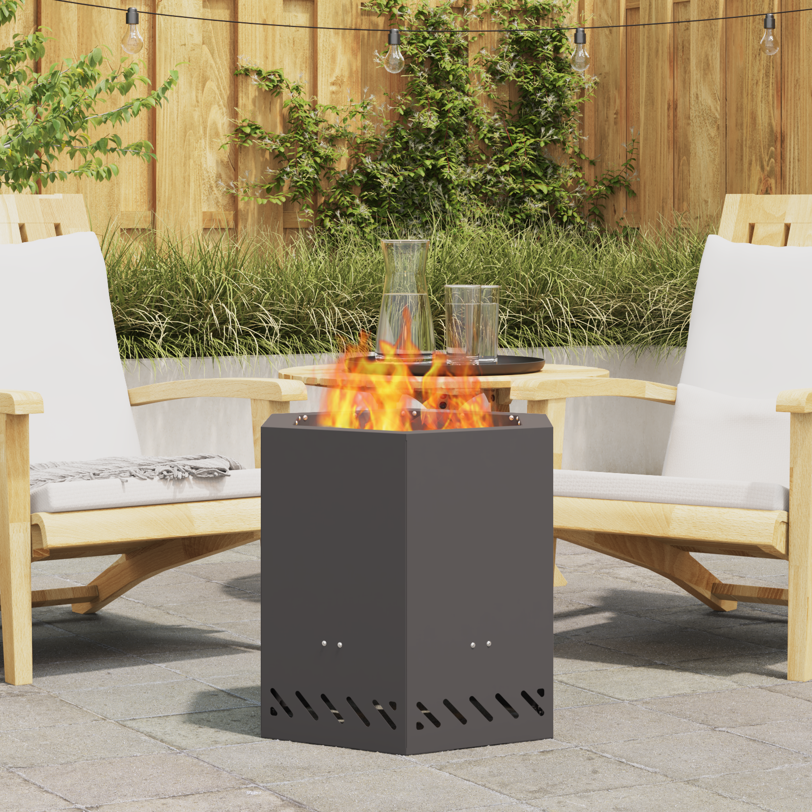 Smokeless Fire Pit Hexagonal Black 48x48x51 cm Steel