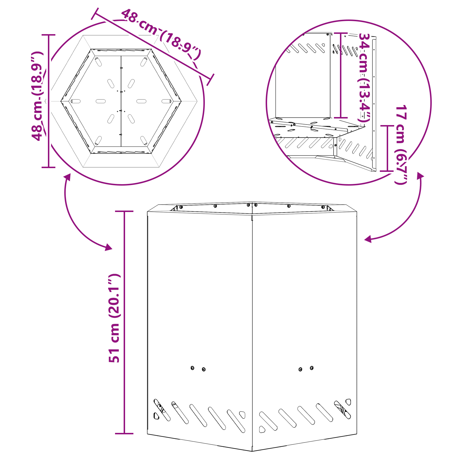 Smokeless Fire Pit Hexagonal Black 48x48x51 cm Steel - Image 10