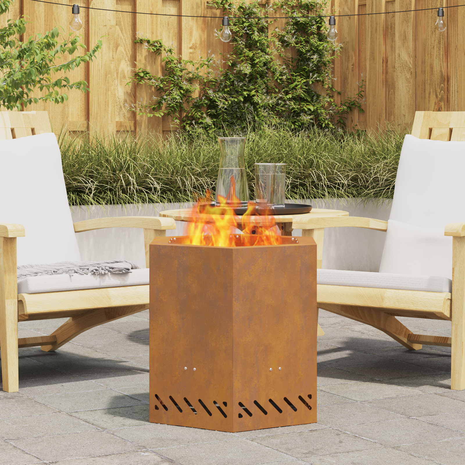 Smokeless Fire Pit Hexagonal 48x48x51 cm Weathering Steel