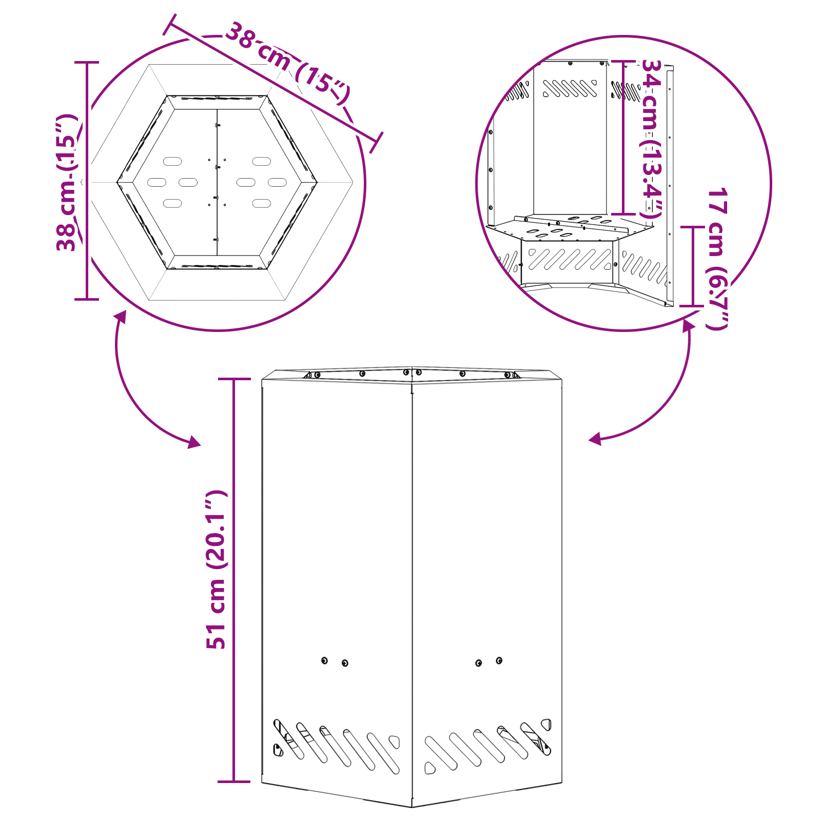 Smokeless Fire Pit Hexagonal Black 38x38x51 cm Steel - Image 10