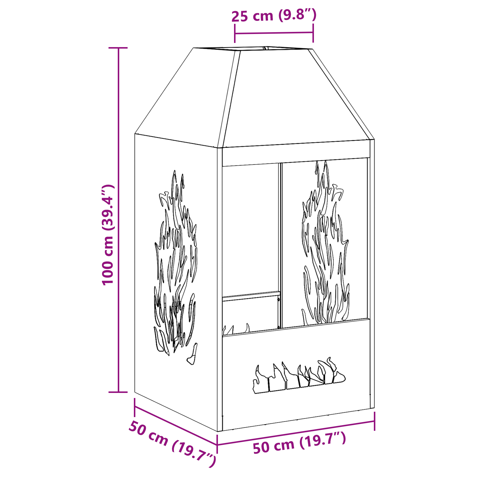 Fire Pit Black 50x50x100 cm Steel - Image 10