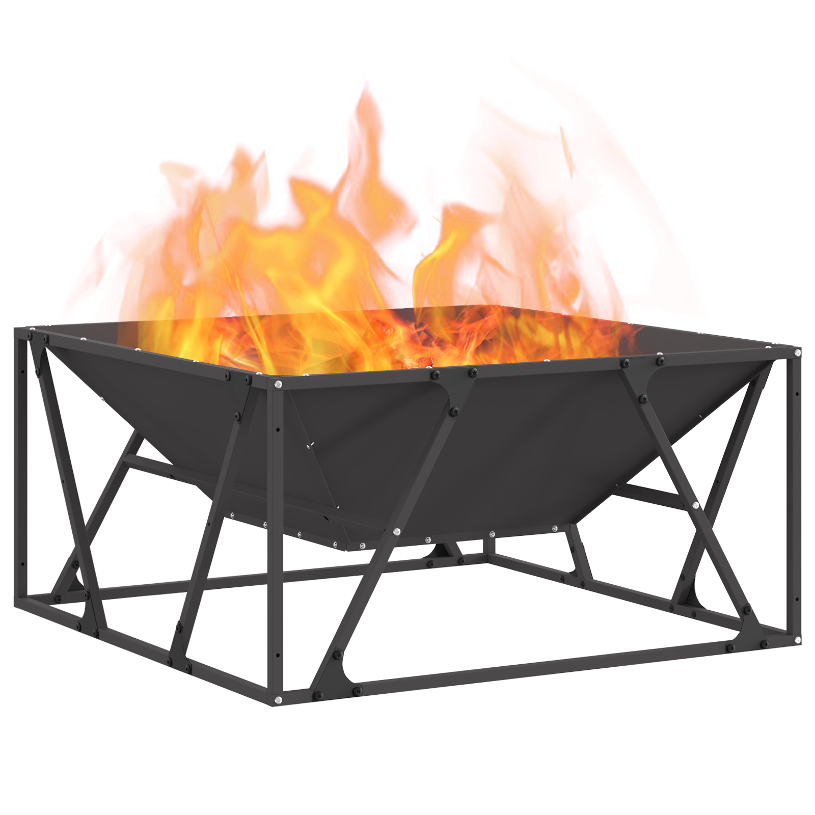 Fire Pit Square Black 80x80x40 cm Steel - Image 3