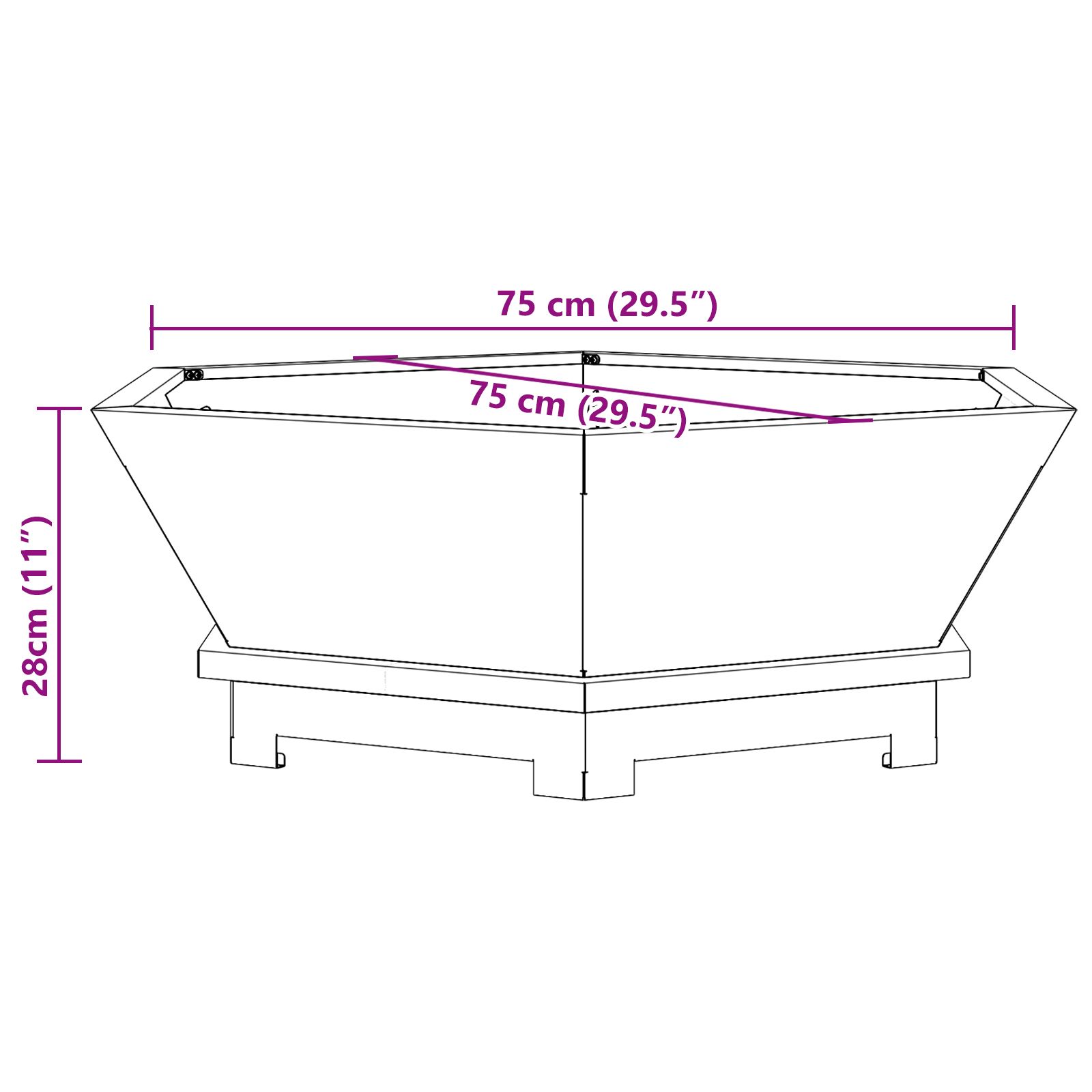 Fire Pit Hexagonal Black 75x75x28 cm Steel - Image 11