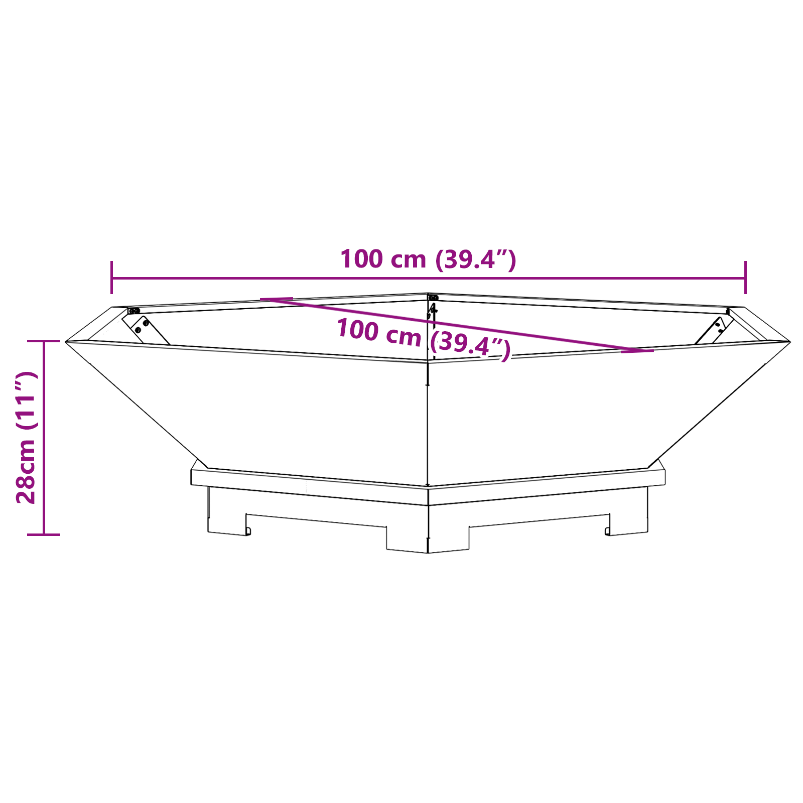Fire Pit Hexagonal Black 100x100x28 cm Steel - Image 11