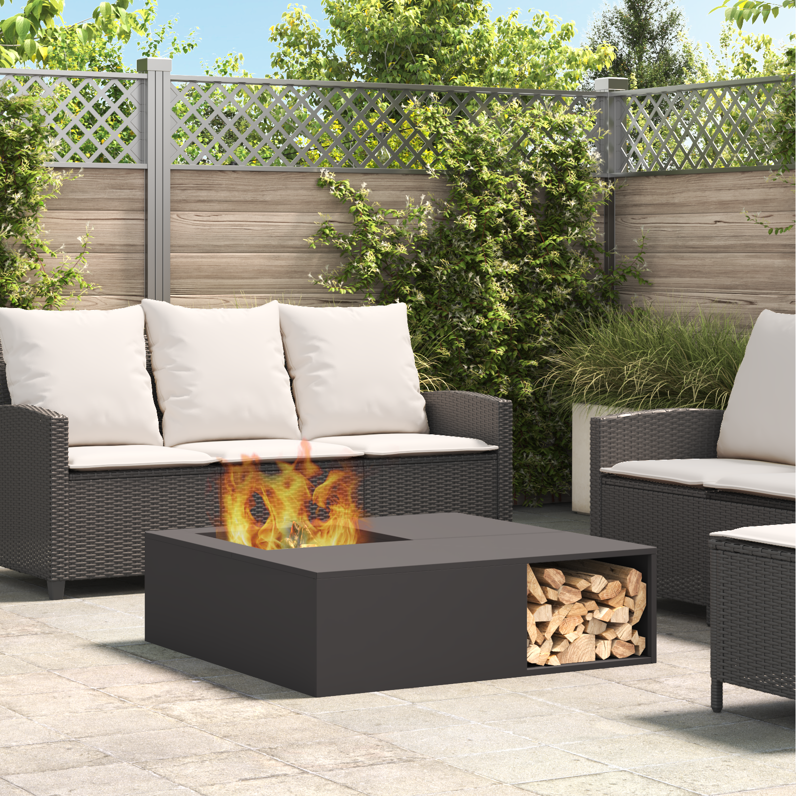 Thumbnail - vidaXL Feuerstelle mit Holzlager Schwarz 100x100x30 cm Stahl