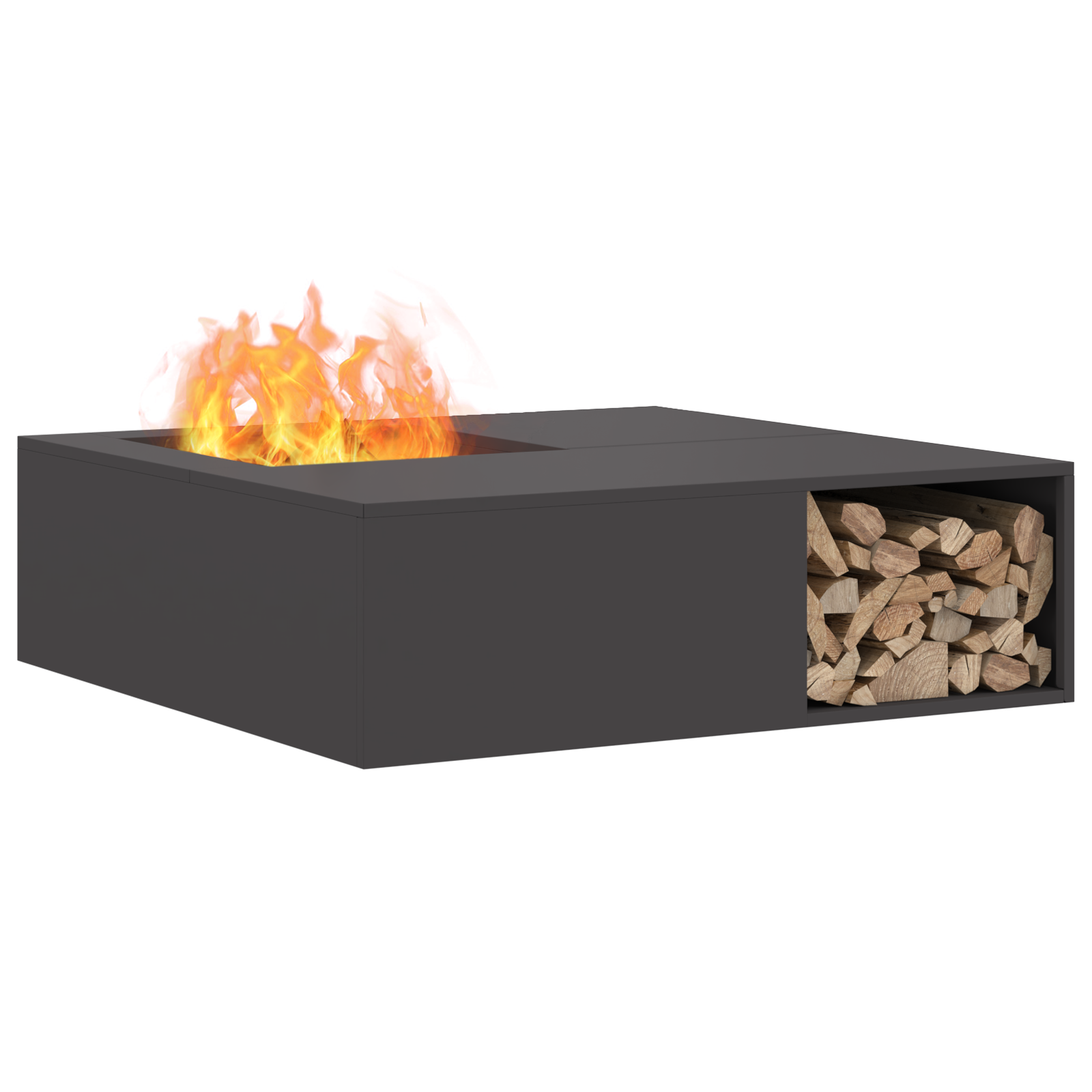 Thumbnail - vidaXL Feuerstelle mit Holzlager Schwarz 100x100x30 cm Stahl