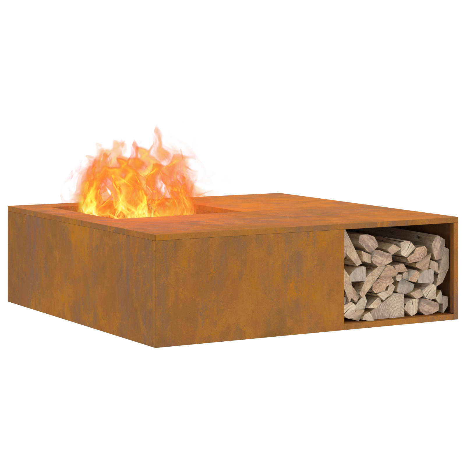 Thumbnail - vidaXL Feuerstelle mit Holzlager 100x100x30 cm Cortenstahl