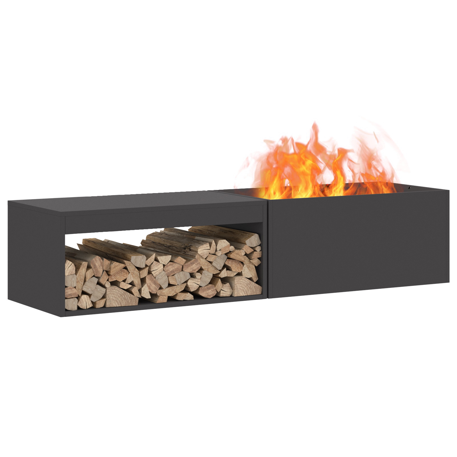 Fire Pit with Log Storage Black 160x45x35 cm Steel - Image 3