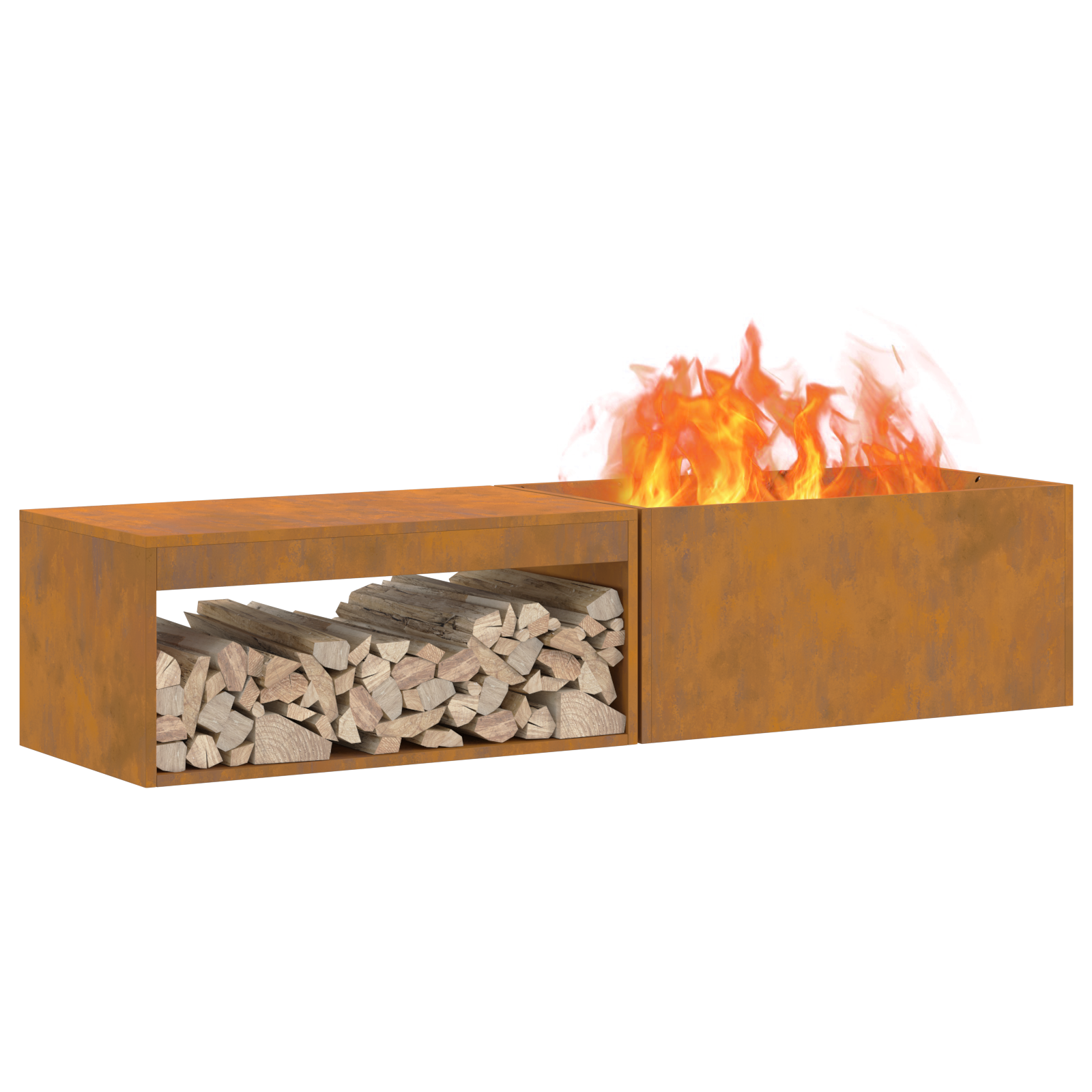 Thumbnail - vidaXL Feuerstelle mit Holzlager 160x45x35 cm Cortenstahl