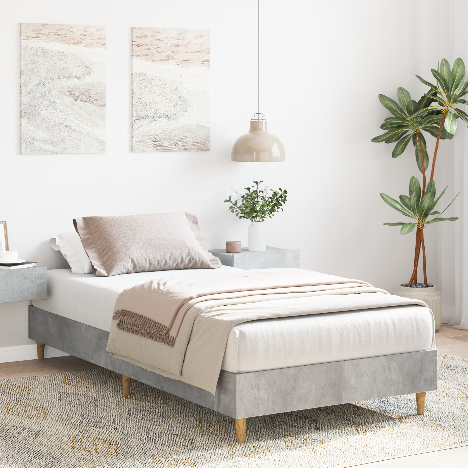 Bed Frame 90x200 cm Concrete Grey Engineered Wood - Image 4